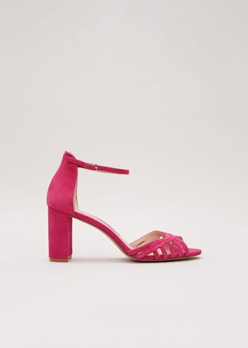 Phase Eight Suede Lattice Block Heels Pink Canada | UJZQFV-359